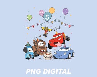 Personalized Cars Birthday Boy PNG, Custom Name Birthday Design, Lightning McQueen Digital Download