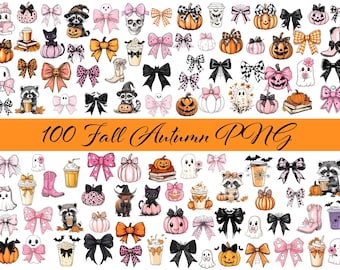 100 Fall Bundle Png, Fall Coquette Bow Png, Autumn Bundle Png, Thanksgiving Bundle Png,Halloween Bundle Png, Pumpkin Bundle Png
