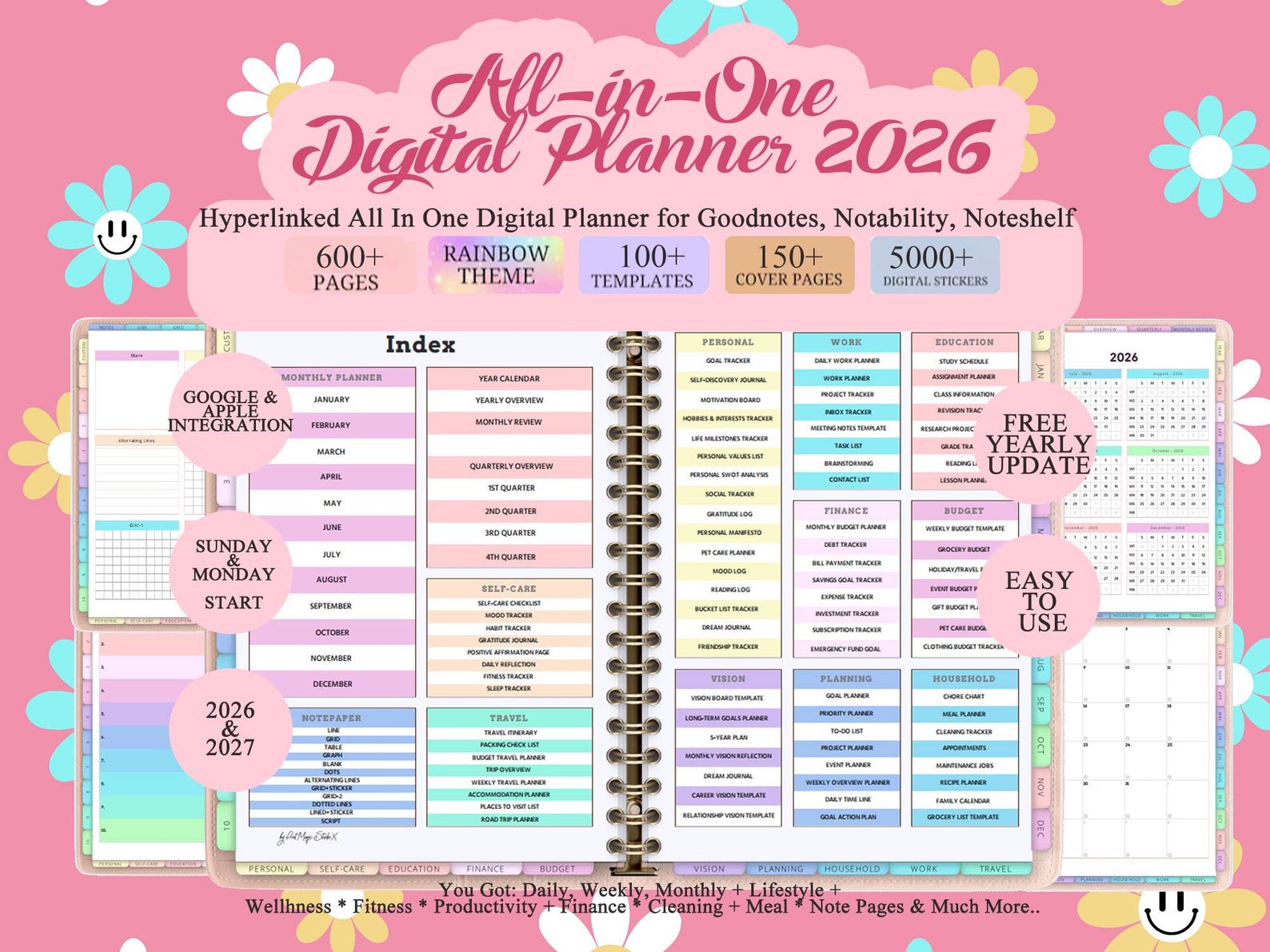 All-in-one Digital Planner 2026, 2027, Digital Planner, Daily Weekly ...