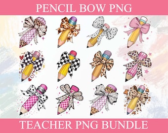 Teacher Pencil Coquette Bow PNG: Custom Name, Back To School (Digital Download)
