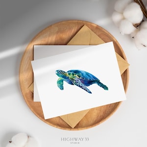 Set schildpaddenansichtkaarten - 4 met de hand geïllustreerde kaarten op natuurlijk papier - Mindful Gift DACH - Sea Turtle Charity