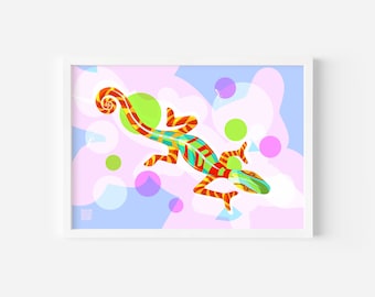 Lebhaftes Chamäleon Art Print: Abstraktes Reptilien Dekor, "Look Twice"
