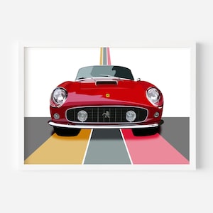 Ferris Bueller&#39;s Ferrari Art. Classic 1961 GT California Spyder Day Off Car Print. Iconic Ferris Bueller Movie Scene Art Movie Car Icon
