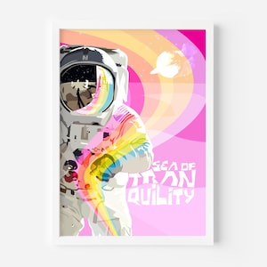 Retro Astronaut Art Print – Psychedelic Space Wall Art, Rainbow Cosmic Poster, Colorful Astronaut Decor for Space Lovers Rainbow Space Art