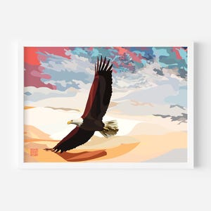 Navajo Eagle Art Print – Bald Eagle Flying Over Desert – Spiritual Symbol Wall Decor  Native-Inspired Bird Poster Navajo Cultural Symbolism