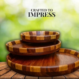 Handcrafted Wooden Serving Plates Set – Rustic Sheesham Wood Trays for Kitchen & Dining