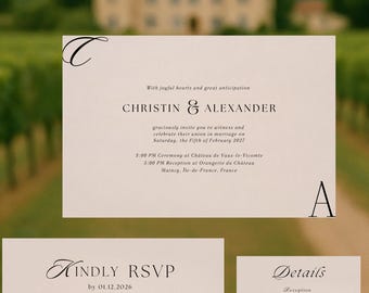 Wedding Invitation Template | Editable Canva Wedding Suite | Modern Minimalist Invite Design