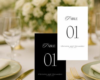 Table Number Template | Editable Canva Wedding Sign | Minimalist Printable Table Numbers | Élyse Collection| elegant black and white digital