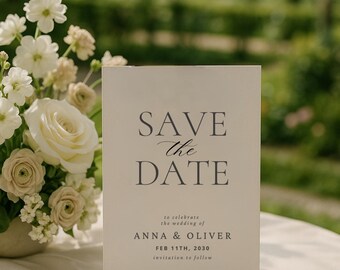 Elegant Minimalist Save the Date Invitation Wedding Save the Date Card Modern Typography with Initials Wedding Announcement Invite