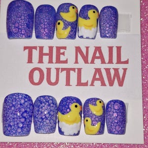 Rubber Ducky Dreams Press On Nail Set Size Medium And Short Square Shaped