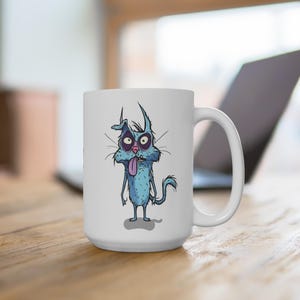 Lustige Cartoon Katzenbecher, 15 Unzen Kaffeetasse, Geschenk für Katzenliebhaber, schrulliges Küchendekor, hässliches Club Merchandise