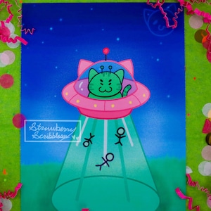 Gleep Glorp Gnarp Gnarp UFO Alien Cat | Semi-Gloss 5 x 7 Print