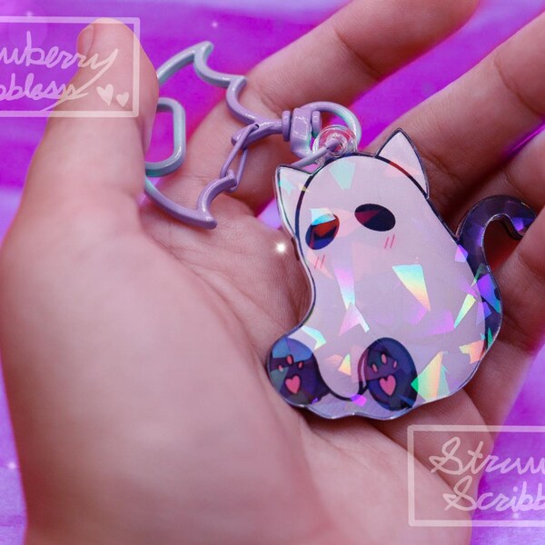 Ghost Cat Keychain - 2 inch Holographic Acrylic Keychain