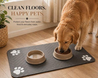 Dog Feeding Mat Waterproof | Non-Slip Pet Food Mat | Easy Clean Dog Bowl Mat | Absorbent Pet Placemat | Anti-spill floor protector