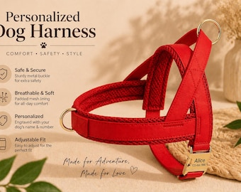 Pettorina personalizzata per cani con nome e numero di telefono | Gilet morbido regolabile per cani | Pettorina personalizzata per cani di piccola e grande taglia