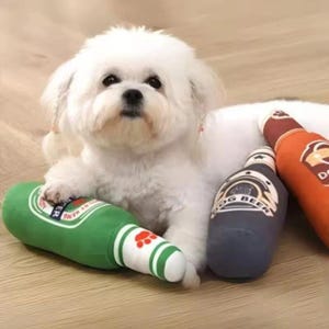 Funny Dog Toy Beer Bottle | Squeaky Plush Dog Toy | Interactive Puppy Toy | Durable Chew Toy | Cute Pet Gift for Small Dogs