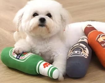 Funny Dog Toy Beer Bottle | Squeaky Plush Dog Toy | Interactive Puppy Toy | Durable Chew Toy | Cute Pet Gift for Small Dogs