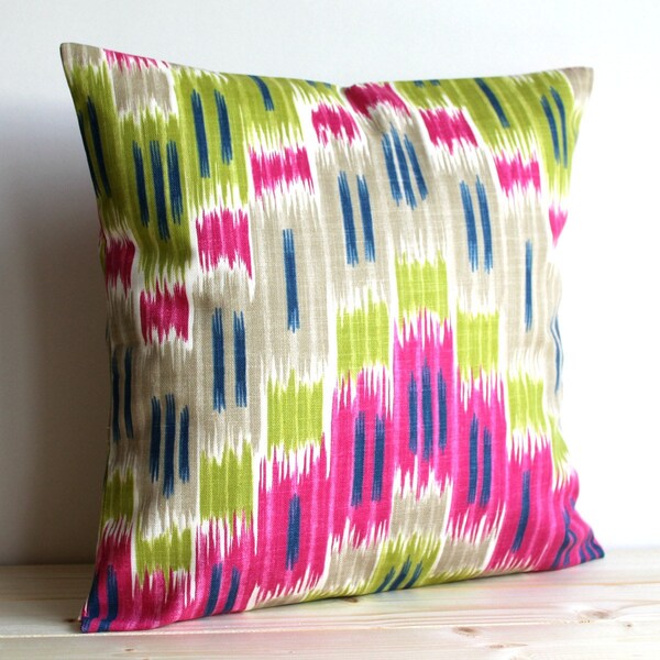 Cerise and Green Ikat Pillow Sham, 16x16, 18x18 Ikat Cushion Cover Pillow Cover - Ikat Zigzag Cerise