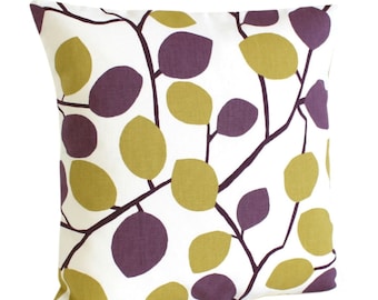 Throw Pillow Cover, Purple Cushion Cover, pillowcase, pillow sham, bedroom pillow cover, Accent Pillow - Nordic Leaves Aubergine