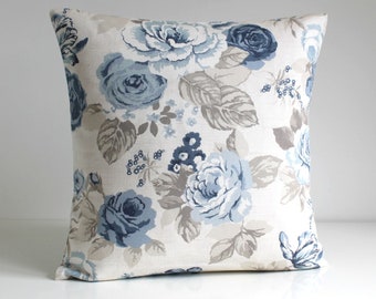 Decorative pillow covers cushion covers Blue Watercolor Floral Pillow Blue Grey