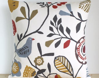 Handmade Orange Folk Flowers on White 100/% Cotton Cushion Cover.Various sizes
