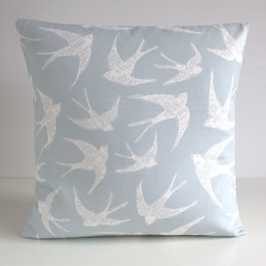 Swallows Pillow Cover: Pale Blue Cotton Bird Cushion Cover