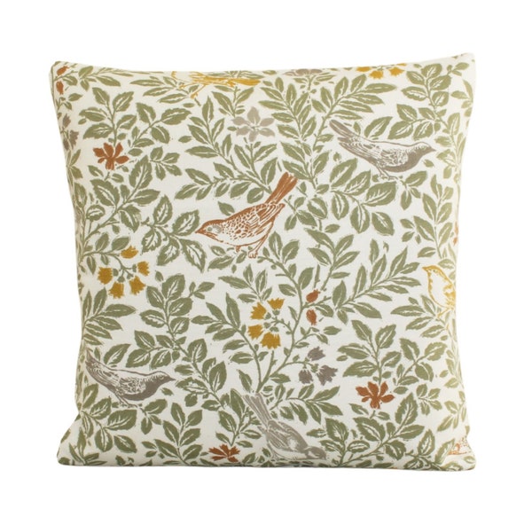 Cotton Pillow Cover, 16x16, Pillow Sham, 18x18, Cushion Cover, 20x20, Pillow Case, Wildlife Throw Pillow, Pillowcase - Coppice Sage