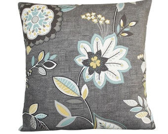 Contemporary Pillow Cover, Floral Cushion Cover, Pillow Sham, Cotton Pillowcase, Toss Pillow - Cascade dusky citron