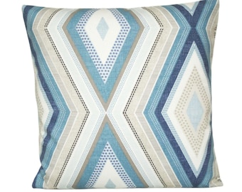 Geometric Pillow Cover, Cushion Cover, Pillow Sham, Cotton Pillowcase, Bedroom, Pillow - Multi diamond blue