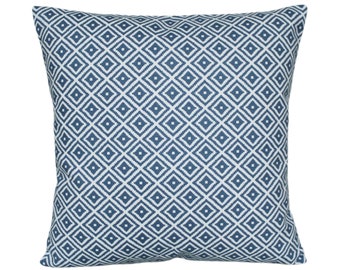 Geometric Pillow Cover, Blue Cushion Cover, Blue Pillow Sham, Cotton Pillowcase, Throw Pillow - Diamond denim