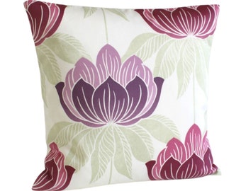 Floral pillow cover, 16x16 Throw Pillow, Purple and Pink Cushion Cover, Couch Pillows, Scatter Cushion - Lotus Berry