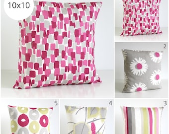 Pink and Gray Pillow Cover, 10x10, Scandi Pillow Sham, Pink Cushion Cover, Scandinavian, Blocks, Stripes, Flowers - Scandi Rose Collection
