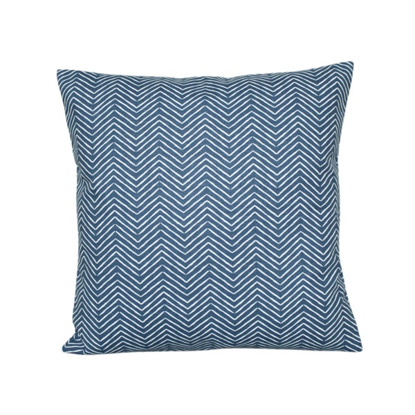 Geometric Pillow Cover, Blue Cushion Cover, Blue Pillow Sham, Cotton Pillowcase, Throw Pillow - Chevron denim
