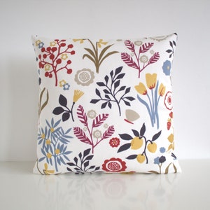 Floral Pillow Cover: Scandinavian Folk Flowers, Dusky Blue Cotton Cover