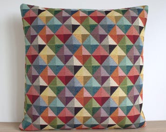 Geometric Tapestry Pillow Cover, Mid-Century Modern Triangle Cushion Cover