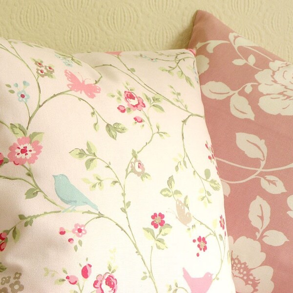 Shabby Chic Pillow Cover 18 Inch Cushion Cover Pillow Sham - Birdsong Rose
