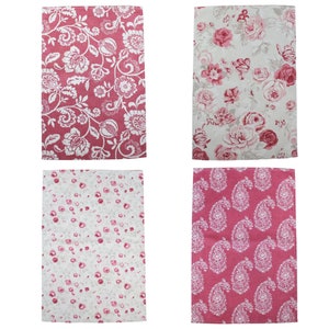 Mix and Match Tea Towel Set of 3 or 4, Shabby Chic Raspberry and White ...