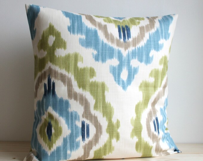 Blue and Green Ikat Pillow Cover 16 X 16 Ikat Cushion Cover Etsy