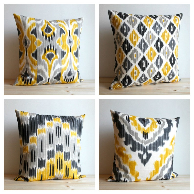 Yellow and Grey Ikat Pillow Cover 12x12 Ikat Cushion Cover Etsy
