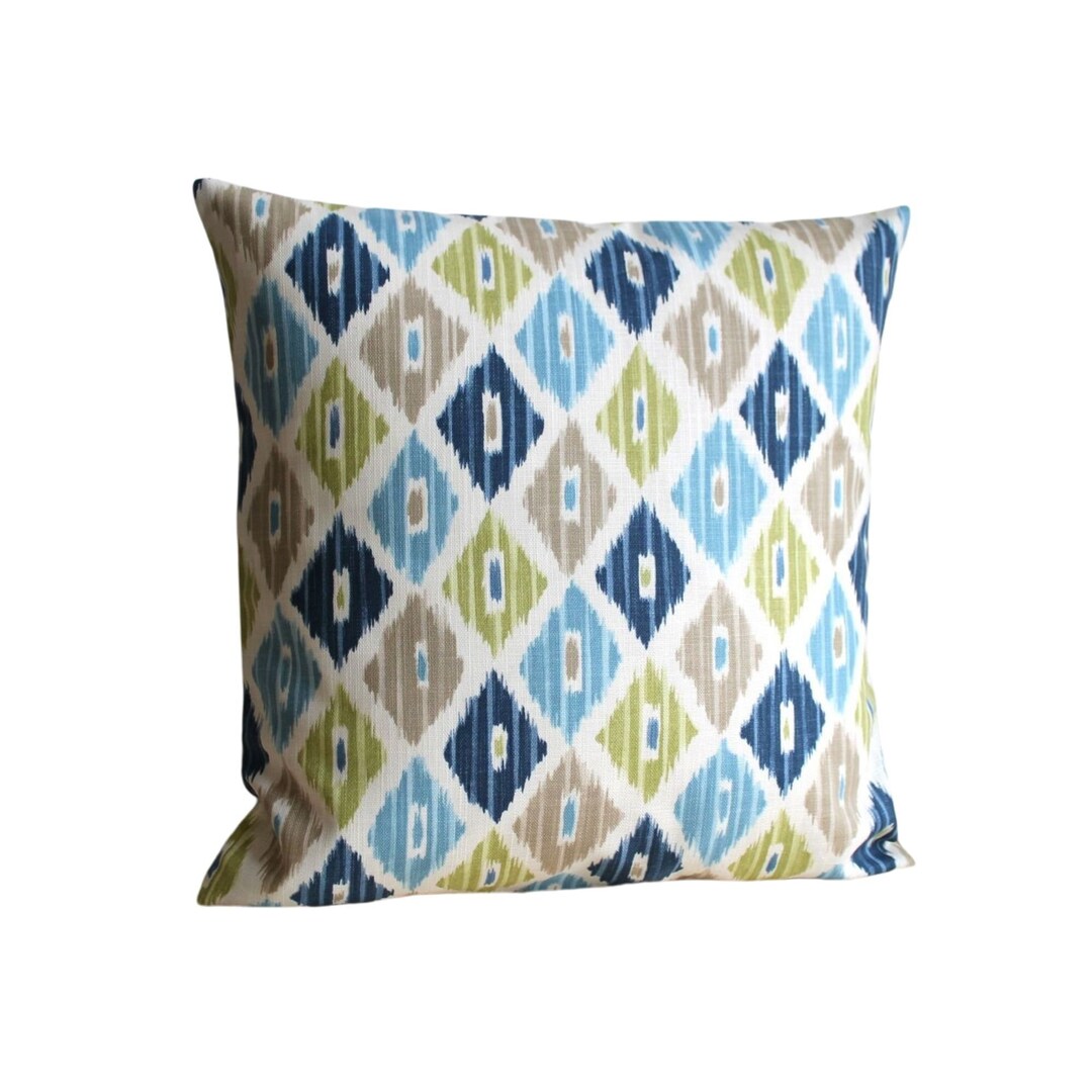 Blue and Green Ikat Pillow Cover 16x16 18x18 Ikat Cushion Etsy