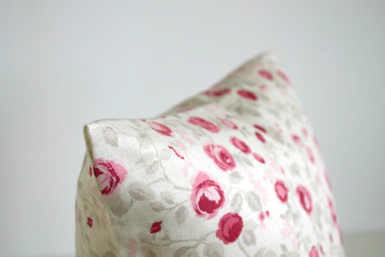 Decorative Pillow Cover, Shabby Chic Cushion Cover, Flower Pillow Sham, 16x16, 18x18, 20x20, Accent Pillow Mini Flowers Raspberry image 2