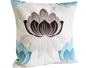 Blue Pillow Cover, Cushion Cover, Decorative Pillows, Pillow Sham, Cotton Pillow Cover, Pillowcase, Accent Pillow - Lotus Teal