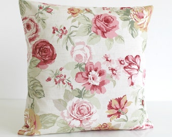 Shabby Chic Decorative Pillow Cover, Floral Cushion Cover, 16x16, 18x18, 20x20, Pillow Sham, Pillowcase, Toss Pillow - Country Flowers Sage