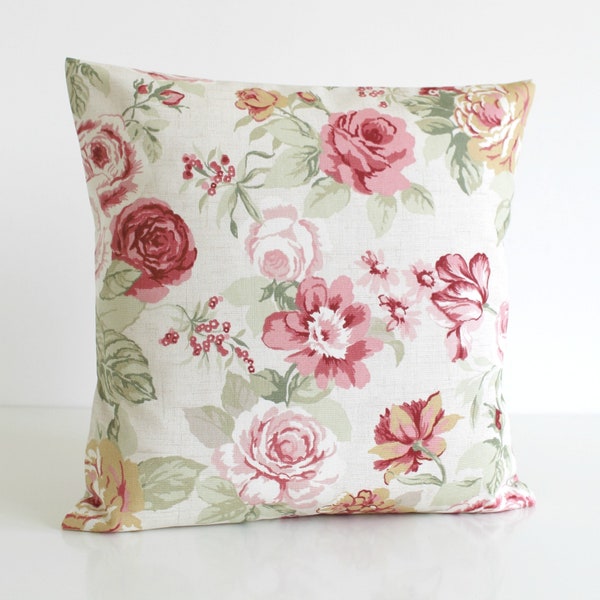 Shabby Chic Decorative Pillow Cover, Floral Cushion Cover, 16x16, 18x18, 20x20, Pillow Sham, Pillowcase, Toss Pillow - Country Flowers Sage