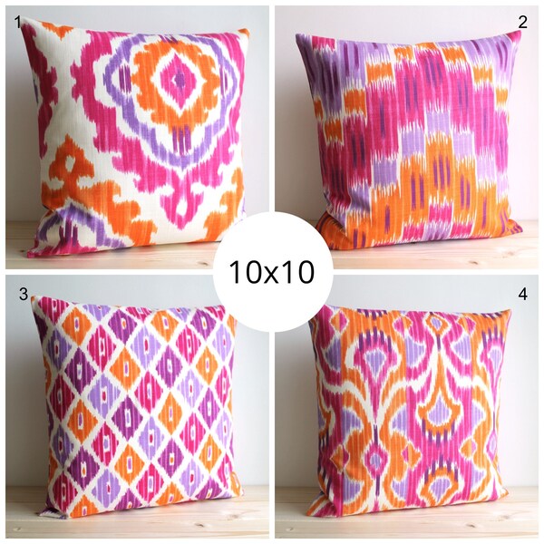 10x10, Orange and Pink Ikat Pillow Cover, Ikat Cushion Cover, Pillow Sham, Pillow Covers, Accent Pillows - Ikat Tangerine Collection