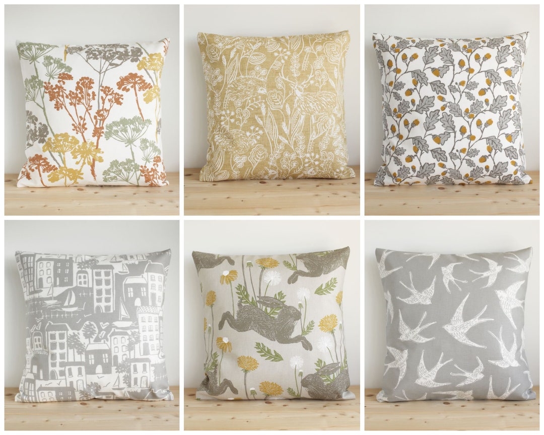 Yellow and Grey Cushion Covers Modern Country Pillow Covers Etsy