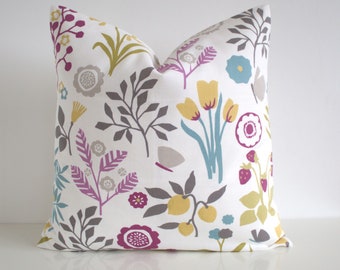 Flower Pillow Cover, Cotton Pillow Case, Floral Pillow Cover, Decorative Cushion Cover, Pillow Slip, Toss Pillow - Folk Flowers Orchid