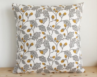 Floral Pillow Cover, 16x16, Pillow Sham, 18x18, Cushion Cover, 20x20, Pillow Case, Gray Throw Pillow, Cotton Pillowcase - Acorns Grey