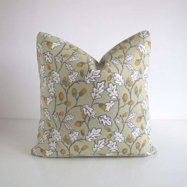 Floral Pillow Cover, 16x16, Pillow Sham, 18x18, Cushion Cover, 20x20, Pillow Case, Green Throw Pillow, Cotton Pillowcase - Acorns Sage
