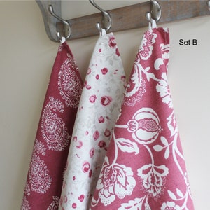 Tea Towel Raspberry Mix and Match Tea Towel Set of 3 or 4, Shabby Chic Raspberry and White ...
